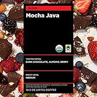 Vista 3 de Equator Coffees, mezcla de Java Mocha, café molido orgánico, tostado oscuro medio, tostado fresco, notas de sabor a chocolate oscuro y bayas