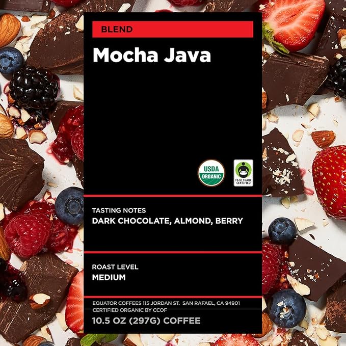 Equator Coffees Mocha Java Blend Café en Grano Orgánico 10.5 oz miniatura 3