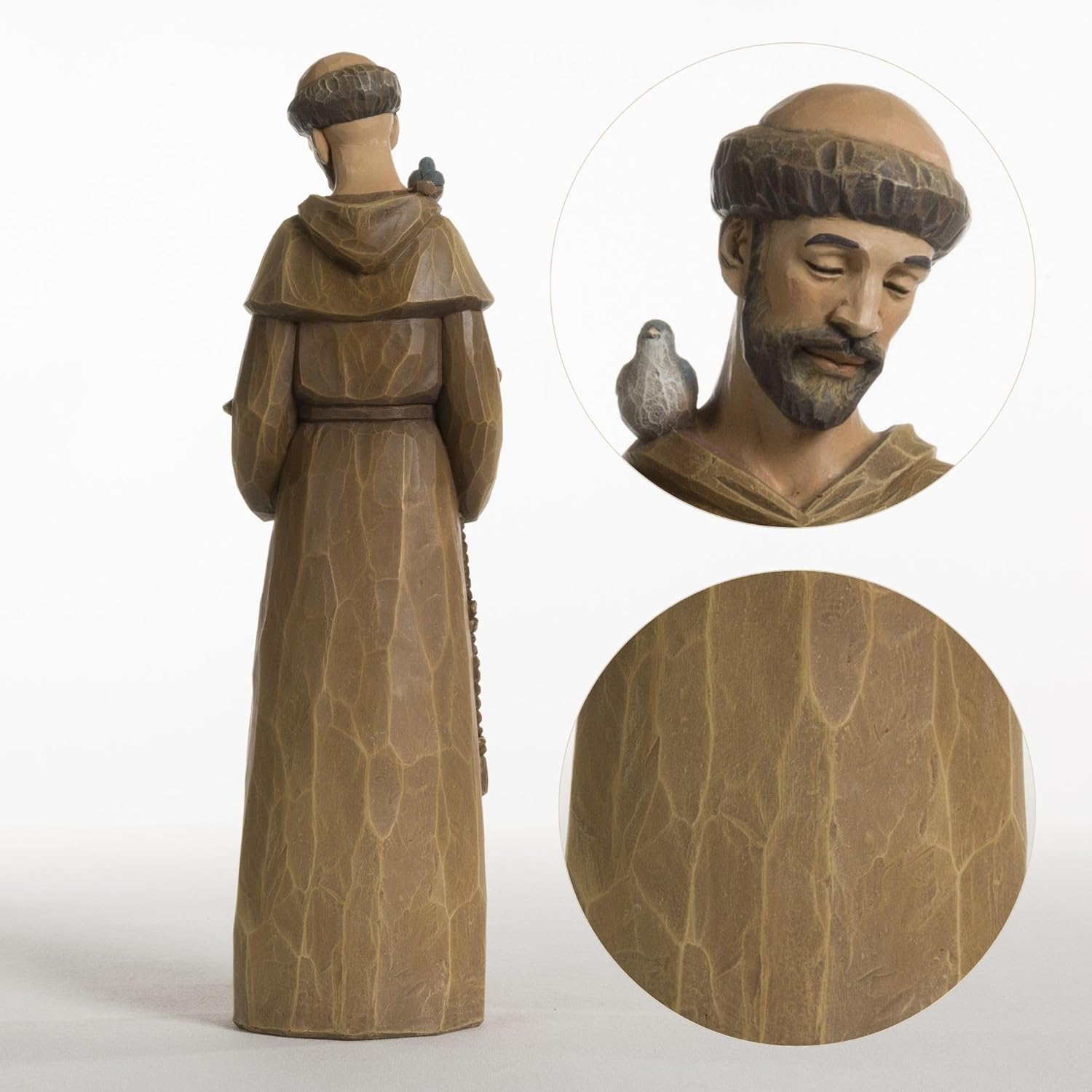 St Francis Statue 12 Inch - Preaching to Birds, Premium Resin with Wood Carving Texture, Patron Saint of Animals & Nature, Garden Outdoor Sculpture, Home Decor, Catholic Gift