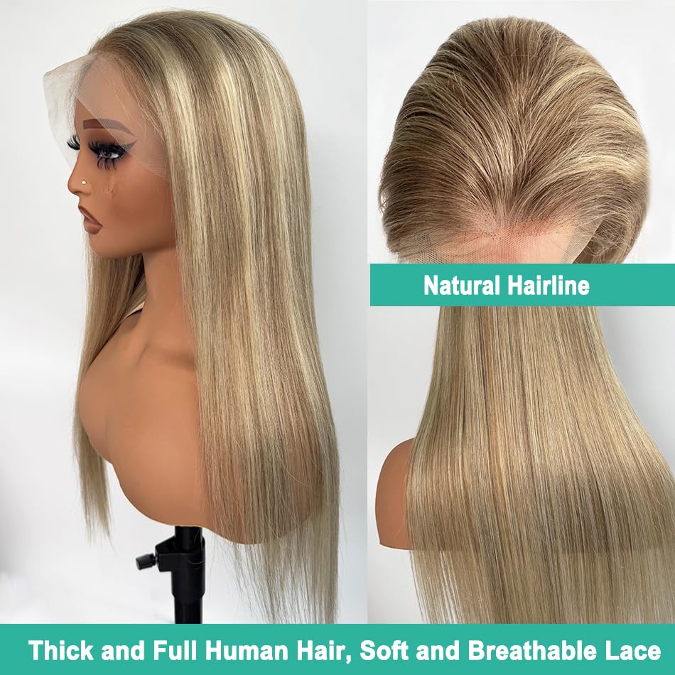 Image of Munx Ombre Lace Front Wig Thick 180% Density 13x6 Lace Front Wigs Real Human Hair Pre Plucked Colored Highlight Glueless Human Hair Wigs HD Transparent Virgin Hair Lace Frontal Wigs 18 Inch