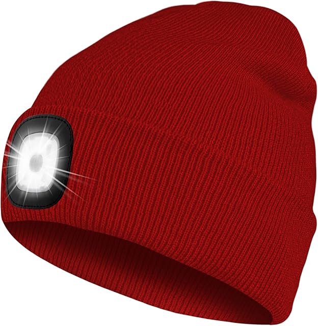 Bosttor LED Torch Hat Beanie with LED Light Rechargeable Head Torch Hat, Unisex Winter Warm Knit Beanie, Gift for Men