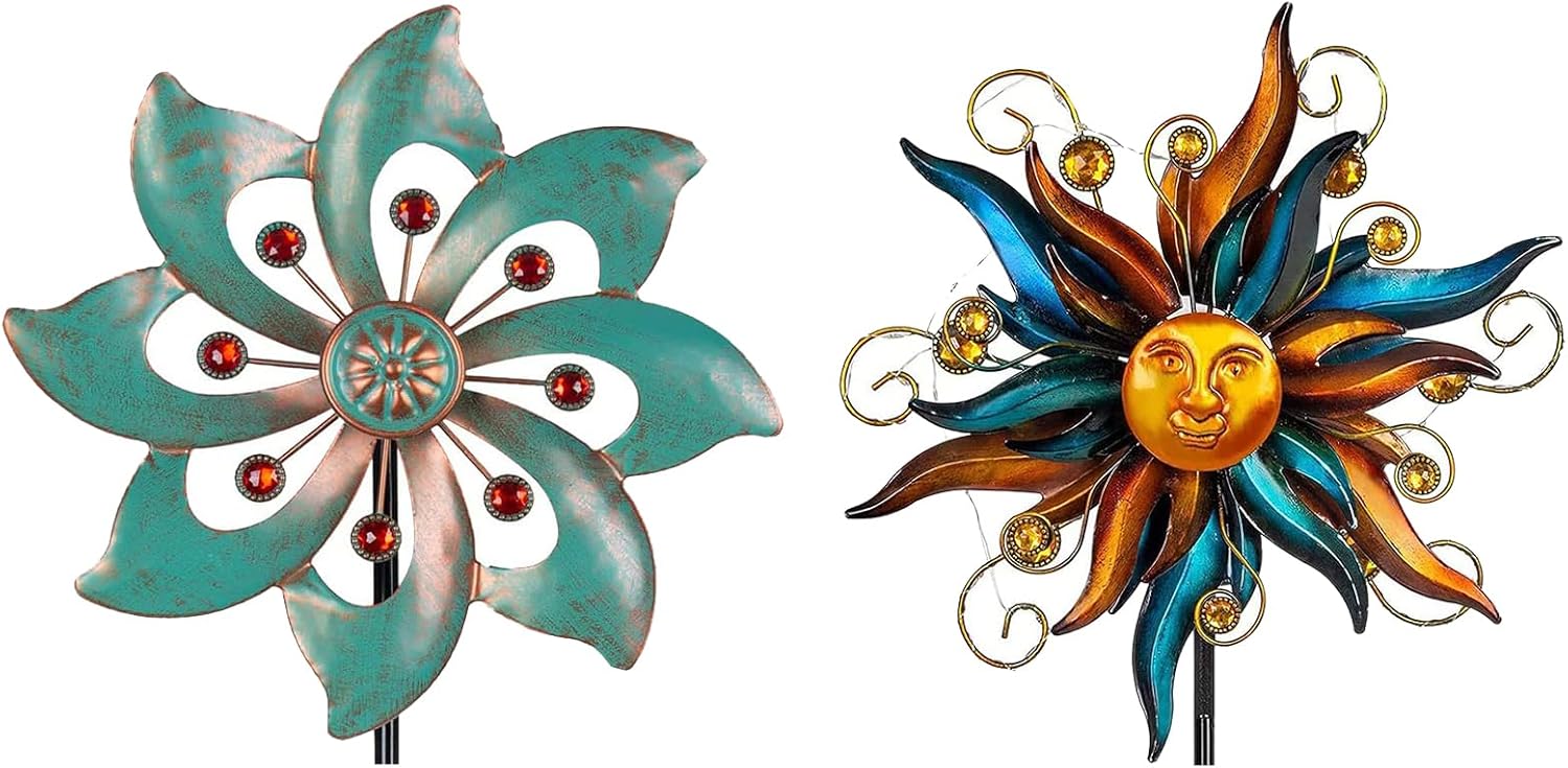 VEWOGARDEN 37 Inches Single Blade Wind Spinners+ Sun Solar Wind Spinner for Yard and Garden