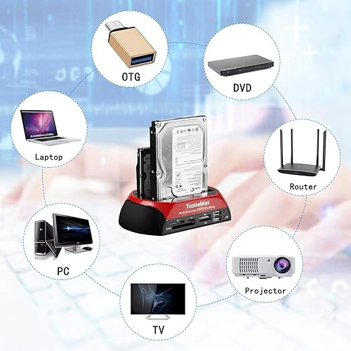 Miniatura 6 de Estación de acoplamiento para disco duro, TCC-S862-US USB 2.0 a 2.5 3.5 pulgadas SATA IDE Dual Slots Caja externa con lector de tarjetas todo en 1 y