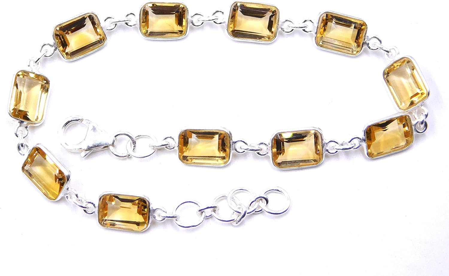 Natural Citrine Cut Gemstone 925 Sterling Silver Bezel Bracelet