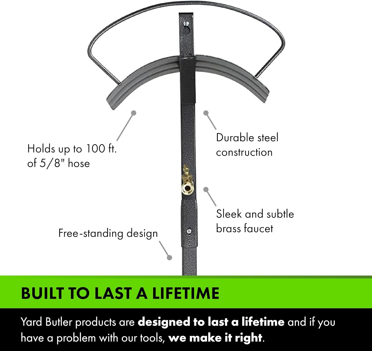 Yard Butler Silver Steel Free Standing Hose Hanger with Spigot
