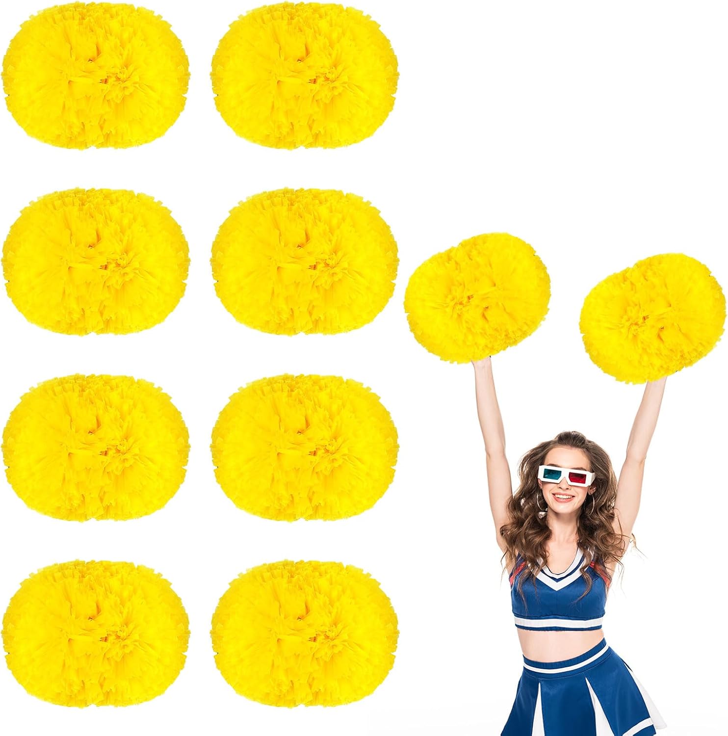 8 PCS Metallic Cheerleading Pom Pom for Team Spirit Sports Dance Cheering Kids Adults-Handle Style