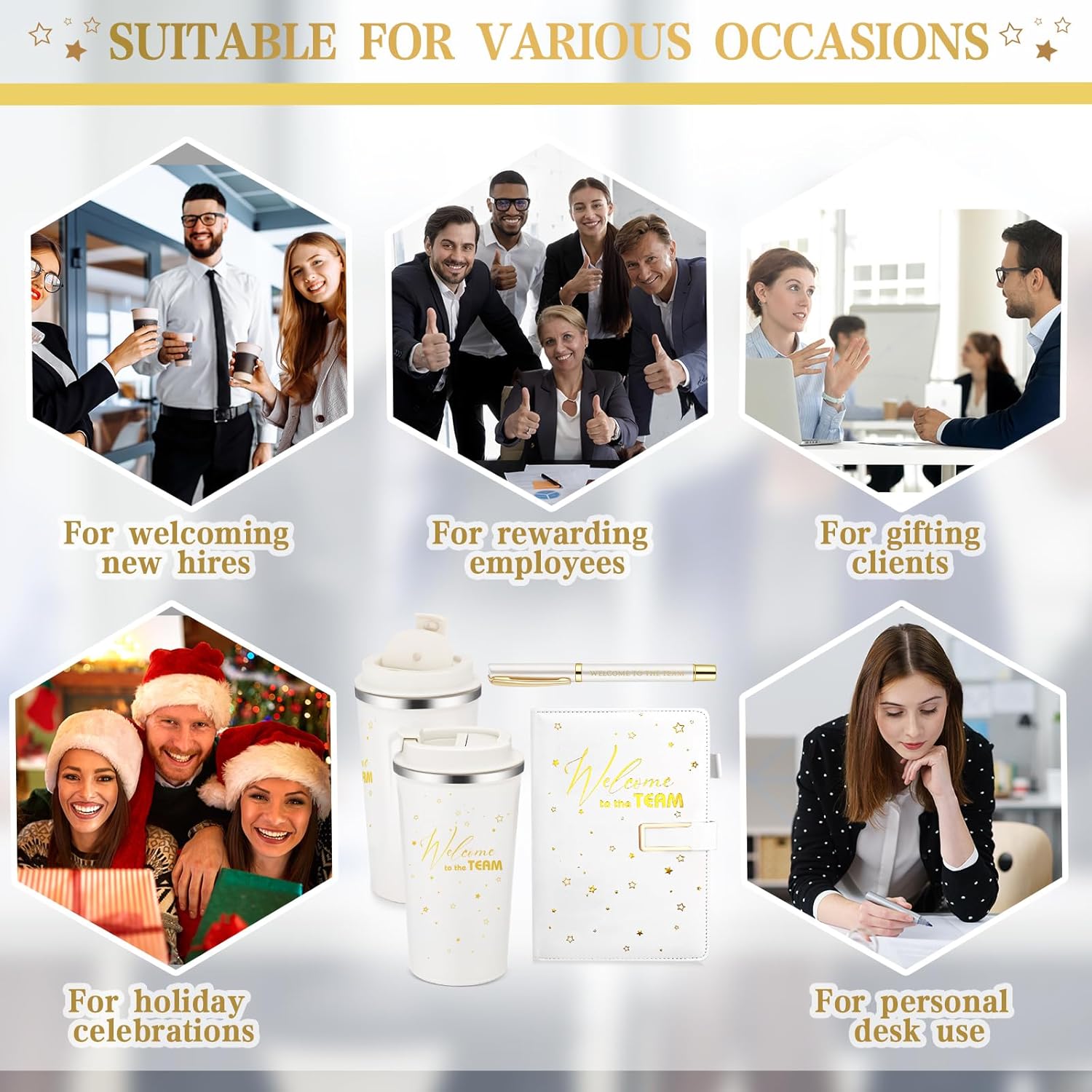3 Pcs New Employee Welcome to The Team Gift Set 17 oz Coffee Tumbler Notebook Black Ink Pen Office Appreciation Gift for Coworkers Nurse Teacher Corporate Supervisor(White)