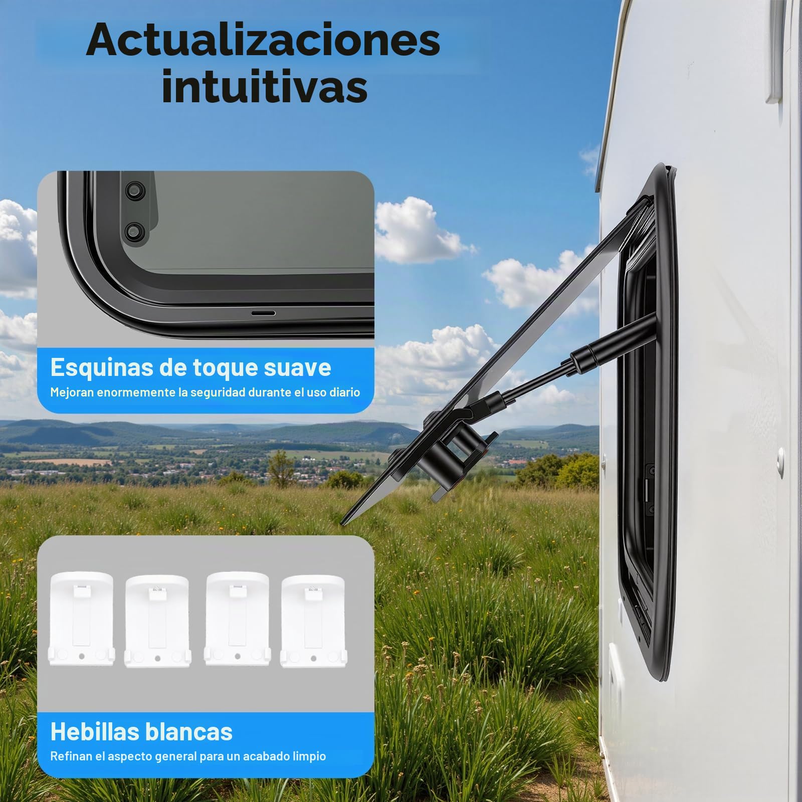 Ventana de exhibición para autocaravana, 500 x 300 mm, con cremallera, con protección solar, ventana lateral de aluminio, para RV, caravana, caravana, camper (redondeos)