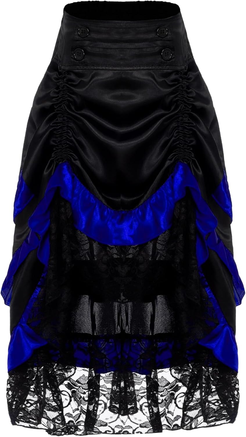 Vintage Gothic Skirt for Girls Renaissance Princess Party Dress with Floral Lace Ruffles