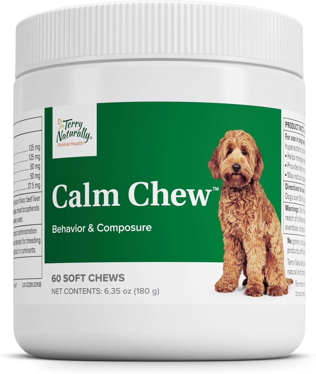 Terry Naturally Calm Chew – Calming Chews for Dogs – Aids Relaxation with Inositol, Lemon Balm, Taurine, Theanine & Thiamine HCl – Provides Support for Restless Animals – 60 Soft Chews Terry Naturally Calm Chew – Calming Chews for Dogs – Aids Relaxation with Inositol, Lemon Balm, Taurine, Theanine & Thiamine HCl – Provides Support for Restless Animals – 60 Soft Chews
