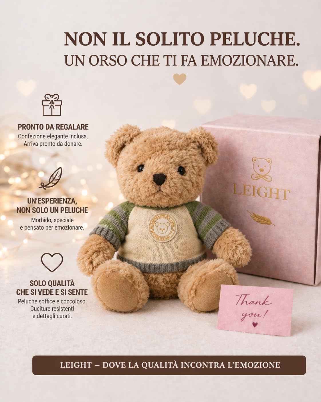 LEIGHT Orsacchiotto di Peluche Morbido con Maglione – 30cm Pupazzo Coccoloso per Bambini & Adulti, Regalo Perfetto & Decorazione Elegante (MAGLIONE ORSACCHIOTTO VERDE)