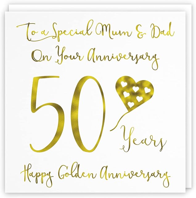 Hunts England Mum And Dad/Parents 50th Anniversary Card - To A Special Mum & Dad On Your Anniversary - 50 Years - Happy Golden Anniversary - Milano Collection - Standard - 148 x 148 mm