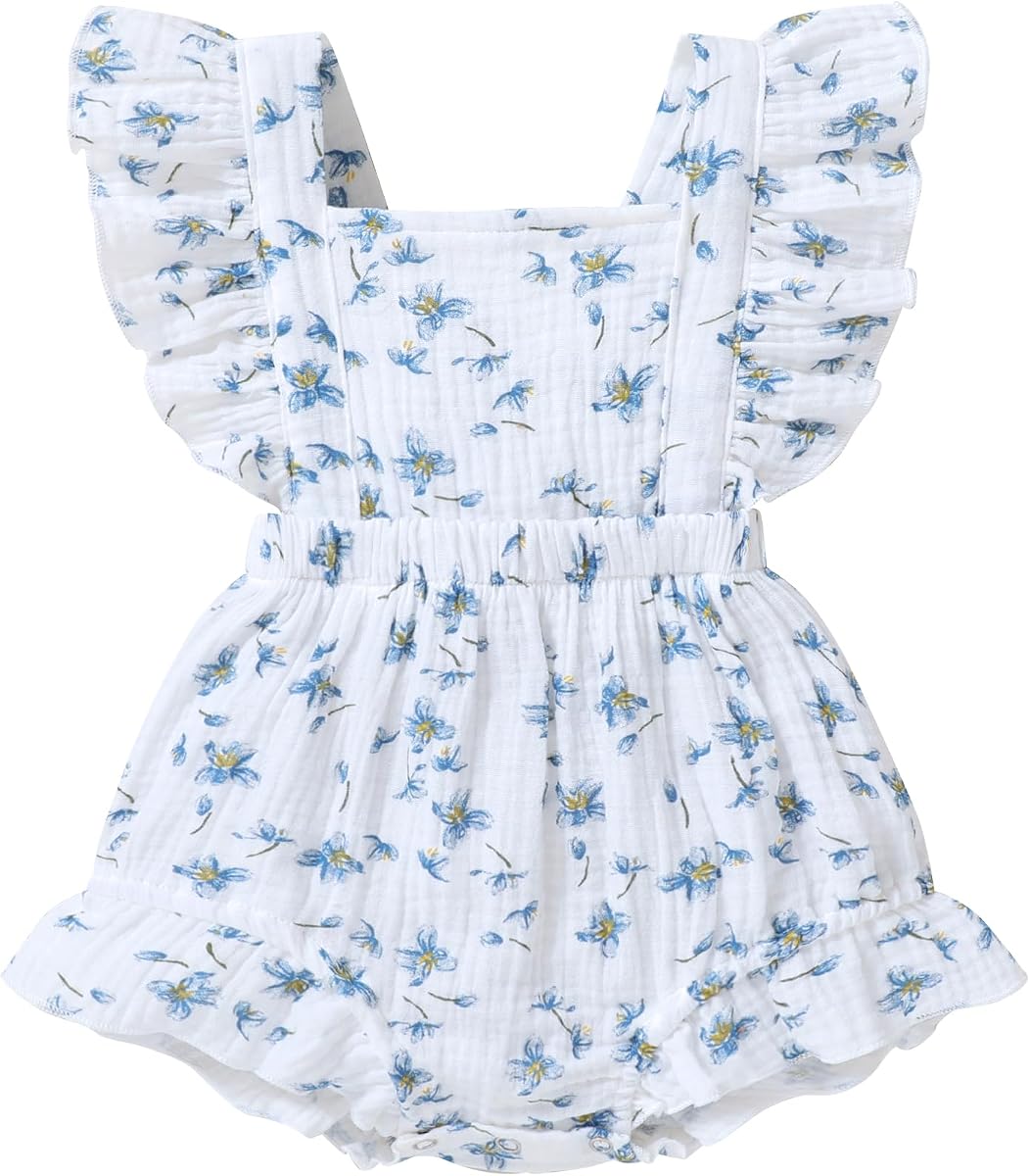 YOUNGER TREE Toddler Baby Girl Ruffled Sleeveless Romper Casual Summer Jumpsuit Cotton Linen Clothes