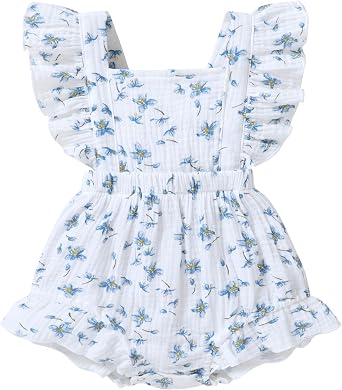 YOUNGER TREE Toddler Baby Girl Ruffled Sleeveless Romper Casual Summer Jumpsuit Cotton Linen Clothes