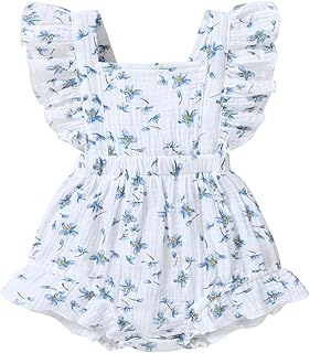 YOUNGER TREE Toddler Baby Girl Ruffled Sleeveless Romper Casual Summer Jumpsuit Cotton Linen Clothes