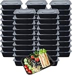 HOMEE Meal Prep Containers, 50 Pack- 26oz Plastic Storage Food Containers with Lids, Bento Box Reuse, Refrigerator Safe, Microwave, Dishwasher Safe, Gift for Mother's Day (White)