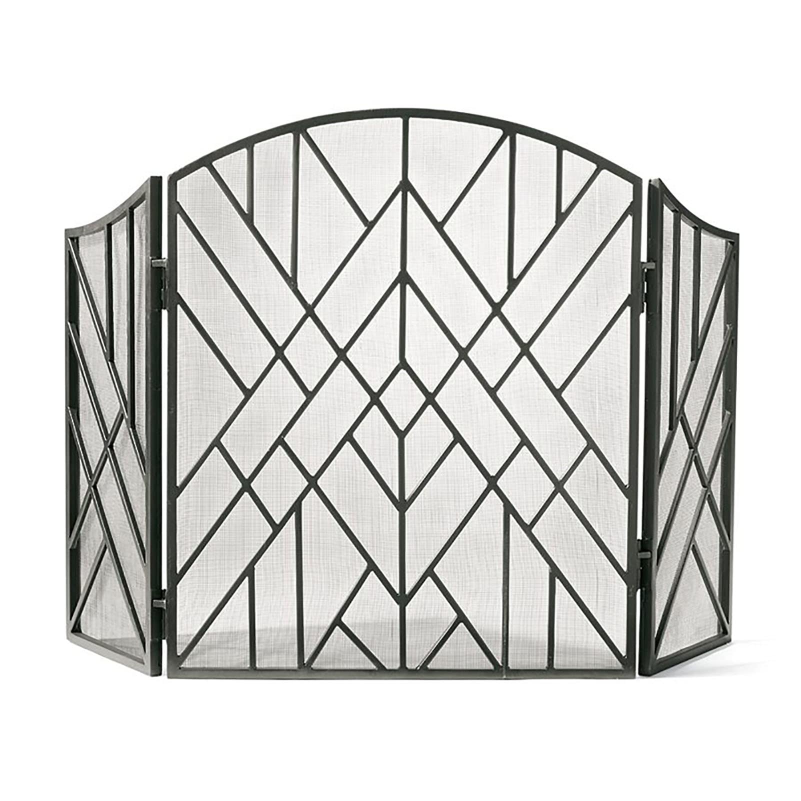 Protector de chimenea de hierro forjado, pantalla de chimenea arqueada de 3 paneles ignífugos, protector de chimenea portátil plegable de acero
