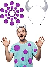 46 Pcs Halloween Blue Furry Monster Costume Accessories Include Glitter Devil Horns Headband and 45 Purple Adhesive Felt Circles DIY for Adult Women Men Halloween Cosplay Party