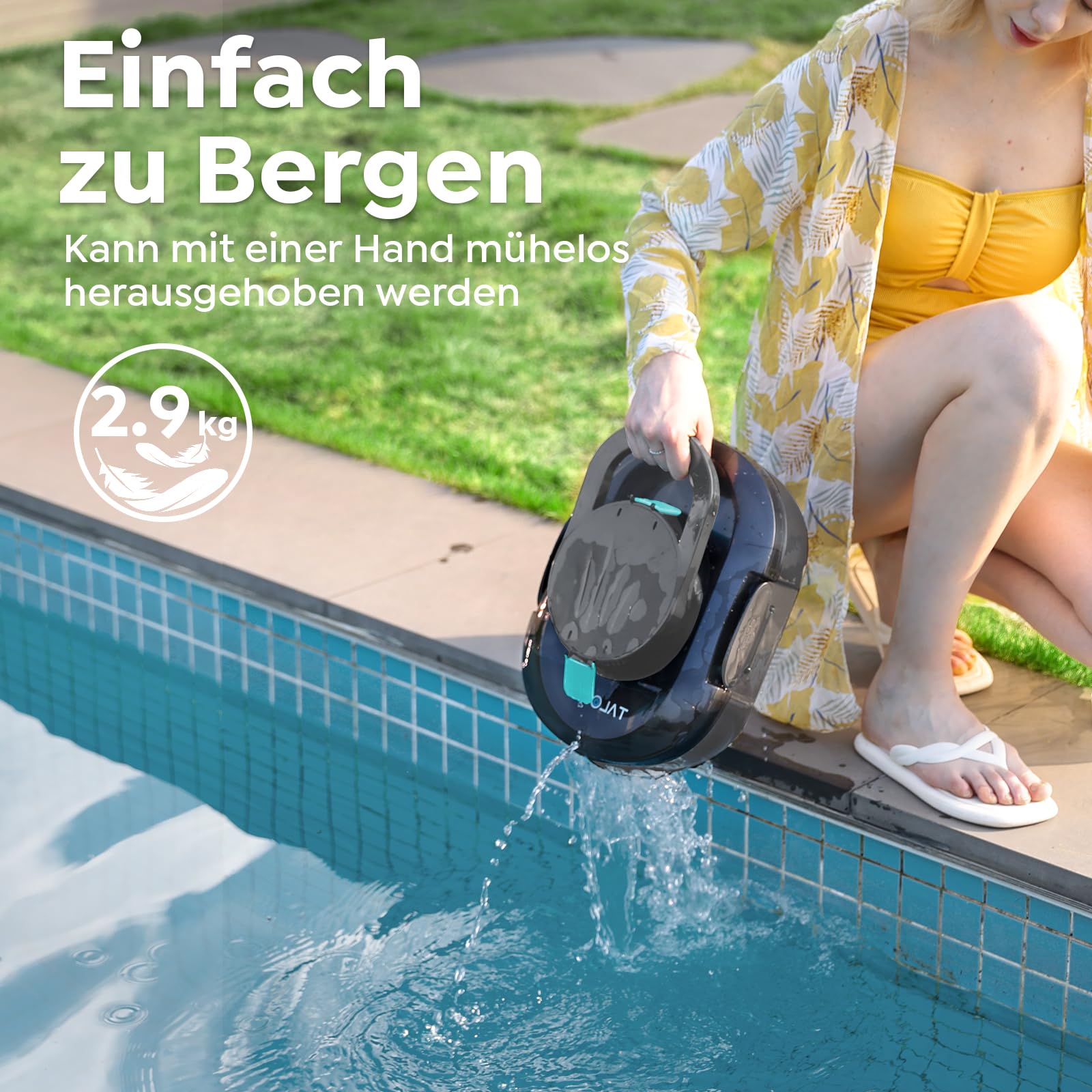 Pleco S1 Poolroboter Akku, Leichter Poolsauger mit Dual-Antriebsmotoren, 80 Min Reinigungszeit, 2,5 Stunden Ladezeit, Auto Parken Poolreiniger für Flache Böden Pools