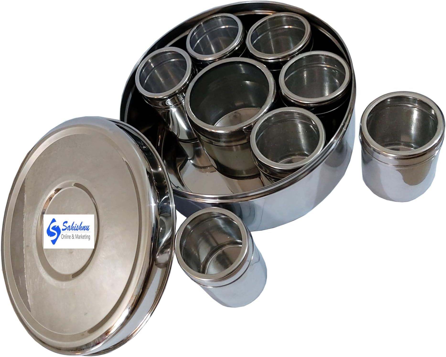 Sahishnu Online & Marketing Stainless Steel Masala Box,Spice Box,Masala Dabba,Spice Container with 8 Compartments