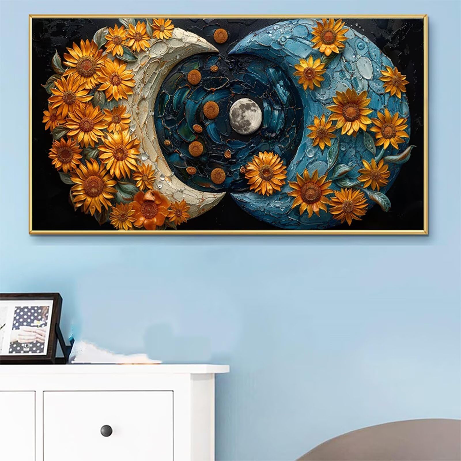 Peinture Numero Adulte Lune Peinture Numéro Chrysanthème DIY Coloriage par Numero Adulte 90x180cm avec Pinceaux et Acryliques, Sans Cadre, Kit Activité Manuelle Pour Décoration Été Maison Salon RB-33