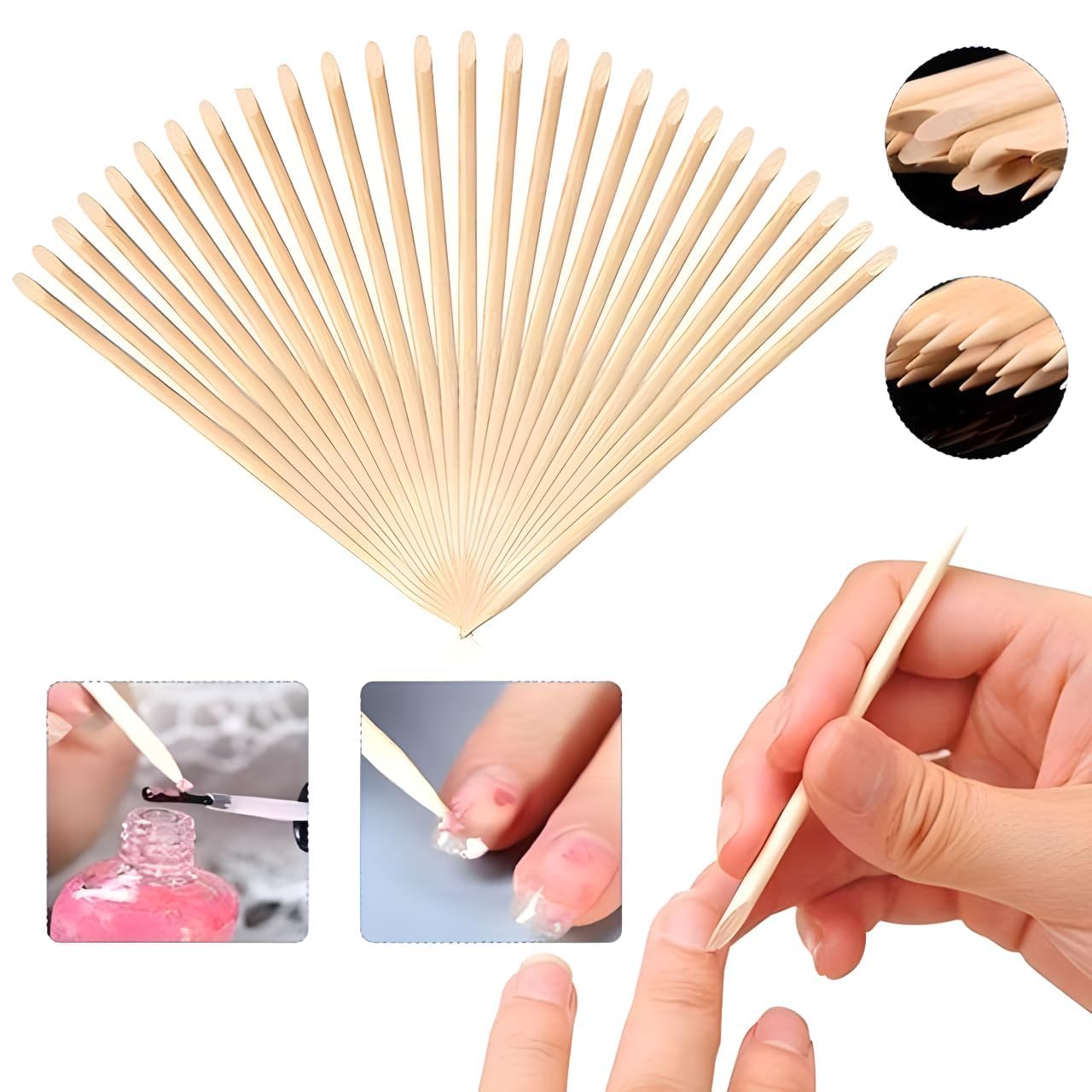 COSLUXE Orange Wood Nail Sticks Double Sided Multi Functional Cuticle Pusher Remover Manicure Pedicure Tool for Manicure Pedicure 100 PCS SET 4