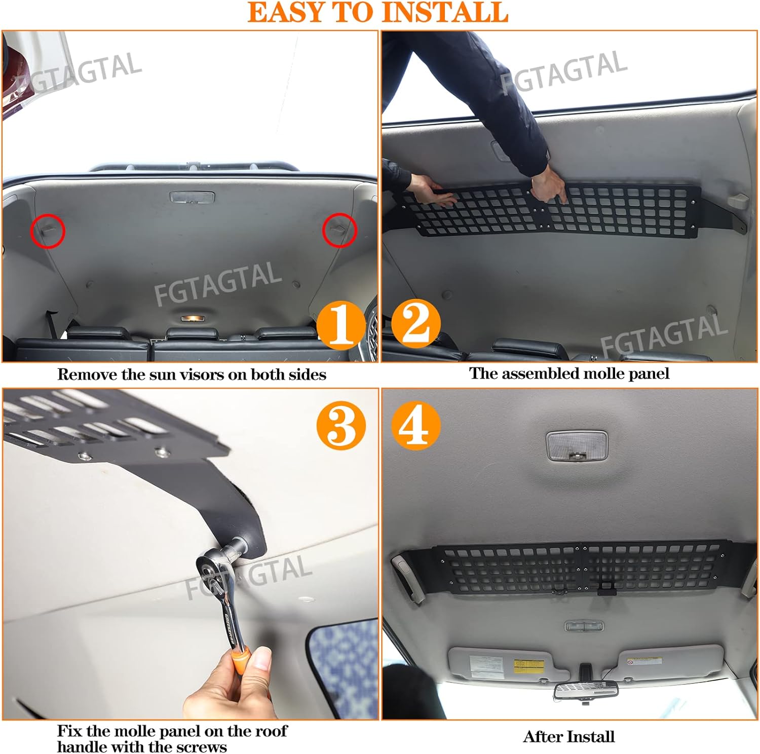 Car Trunk Roof MOLLE Panel Bracket Compatible with Toyot@ FJ Cruiser 2007-2021, Overhead MOLLE Panel Storage, Inner Rear Roof Hanging Bag Rack Holder (Rear)