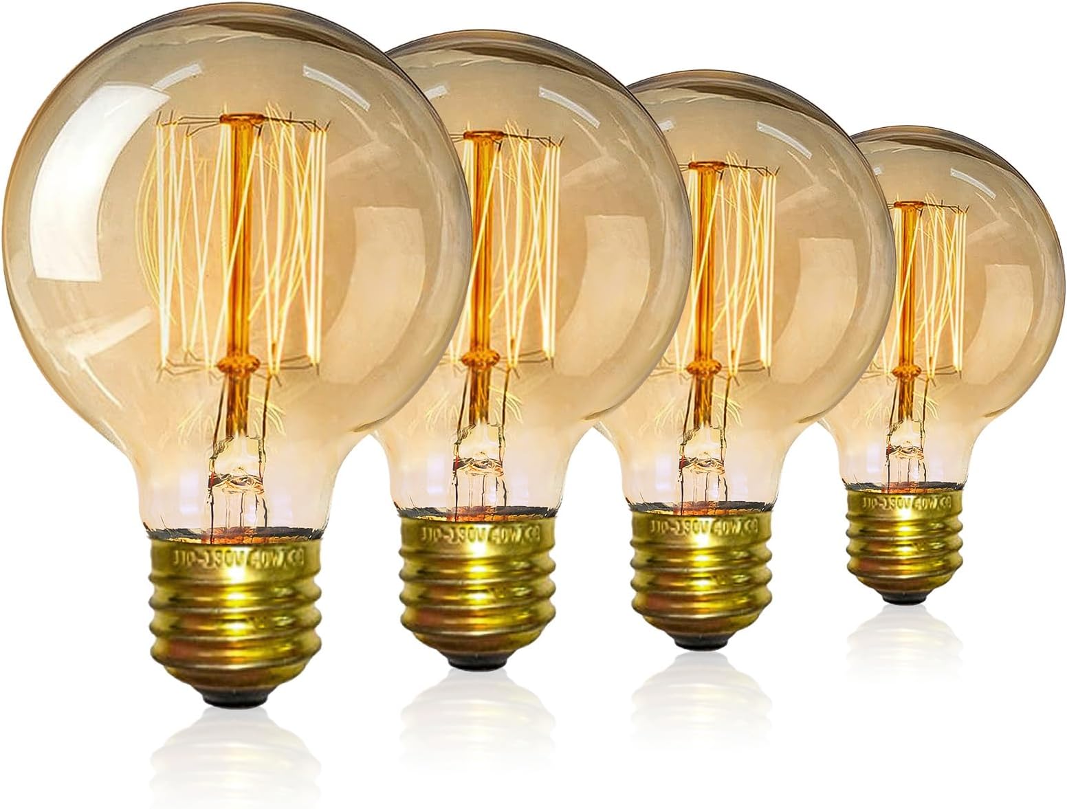 EYLM Vintage Edison Light Bulbs, Dimmable Screw Edison Bulbs Incandescent Light Bulb Globe Bulbs Retro Filament Lamp Warm Light 40w G80 E27 220V-4Pack