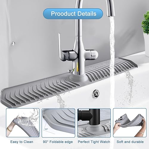 Miniatura 5 de Protector contra salpicaduras para fregadero de cocina, alfombrilla de silicona de 24 pulgadas para protectores de fregadero de cocina, bandeja