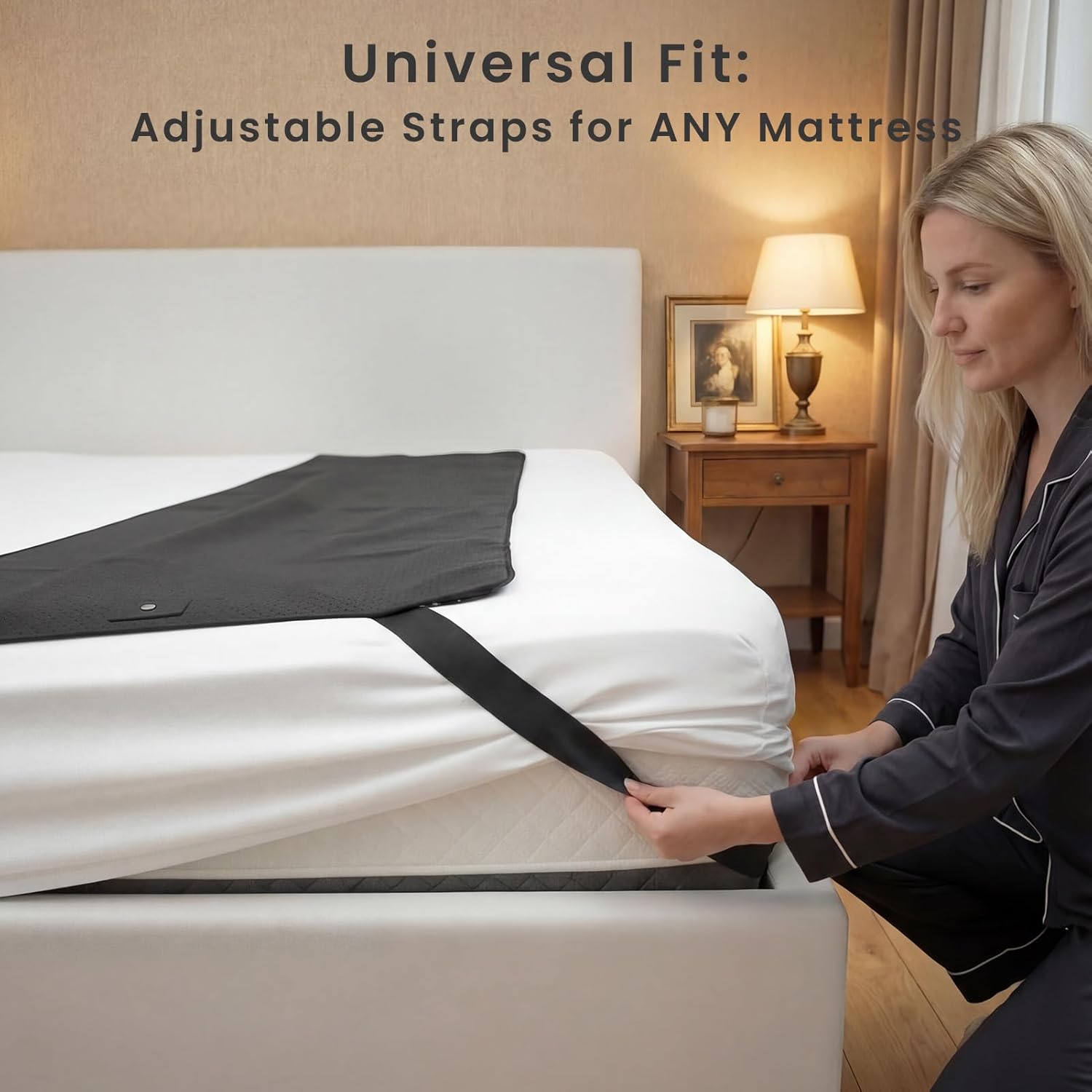 Grounding Mat for Bed King - 0.5mm Ultra-Thin with Adjustable Straps, Eco PU, Center Conductive Port, Oriafield Design for Relaxation, Easy Clean, Home or Travel (26.8x76.3in)