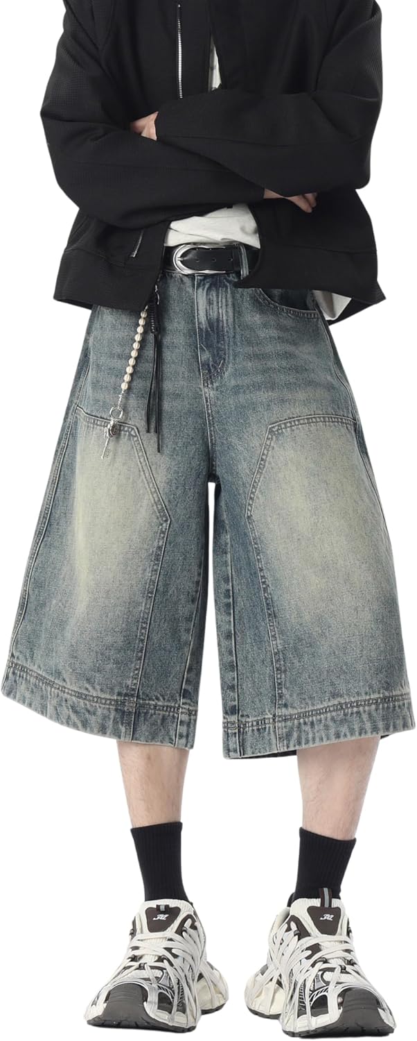 DOSLAVIDA Baggy Jorts Mens Denim Shorts Summer Jean Shorts Loose Casual Fashion Capri Jeans
