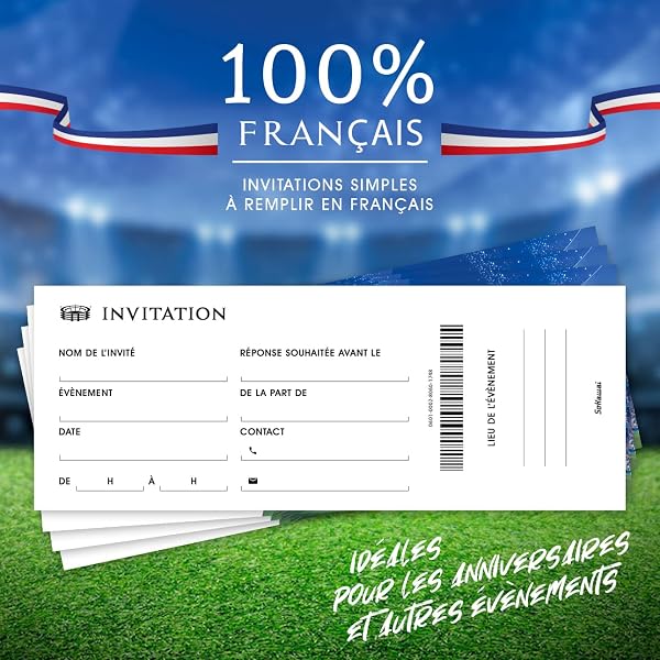 SoKawaï - 12 invitations anniversaire en Français | Thème Football | Format ticket d'entrée au stade - 3