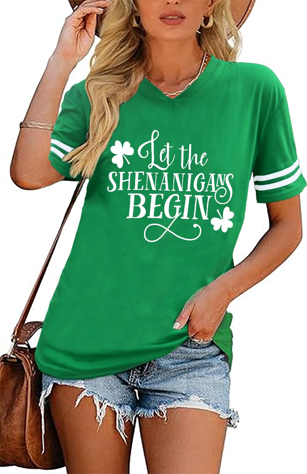 St Patrick's Day Shirts for Women V Neck Irish Shamrock Graphic Tee Tops Funny Lucky Short Sleeve Casual Loose Fit Tops