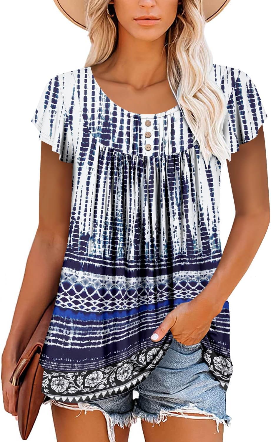 BETTE BOUTIK Women's Summer Tunic Tops Flowy Flare Botton Down Shirts Blouses S-3XL - Image 2