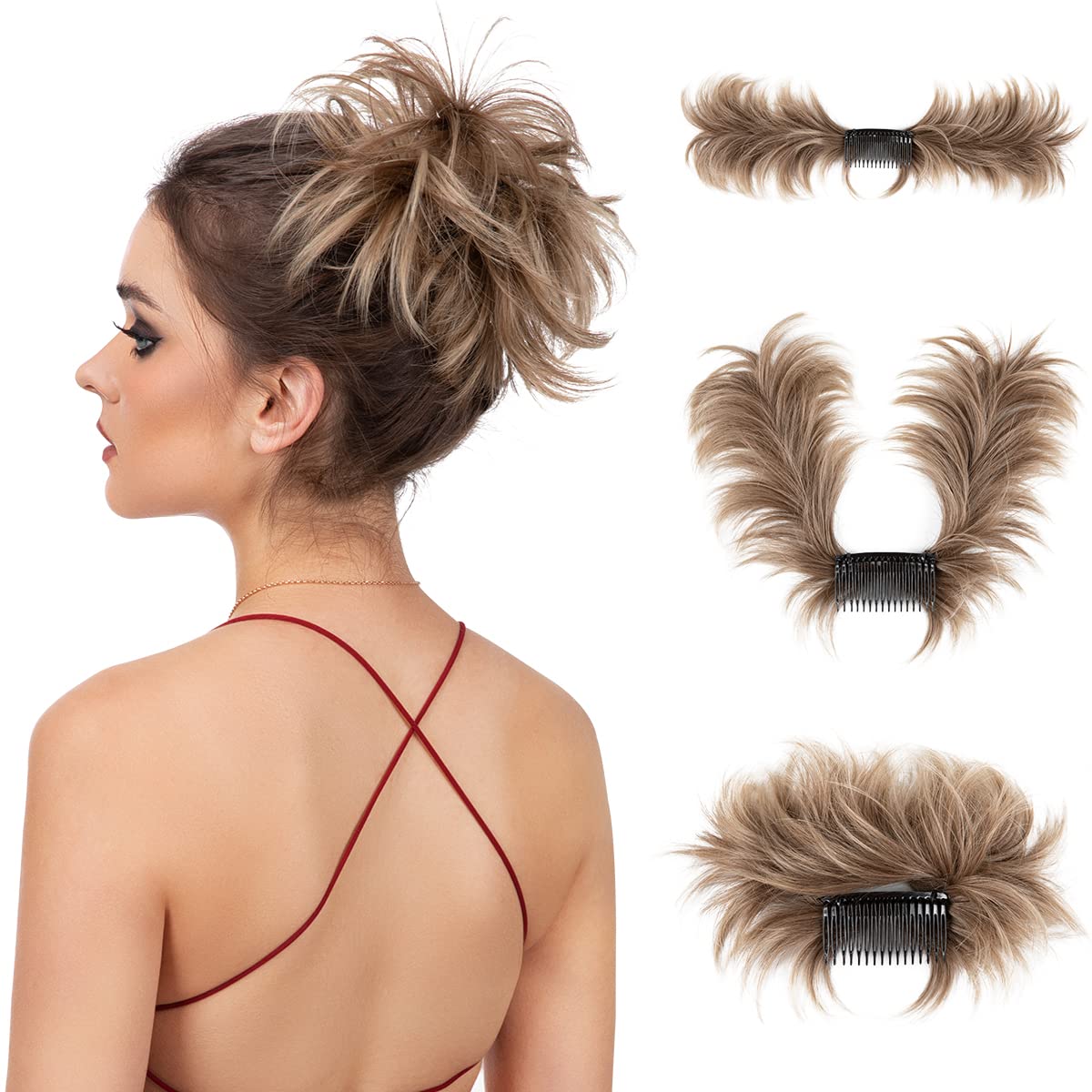 Photo 1 of youngways Messy Bun Hair Piece Side Comb - Brown to Ash Blonde-S