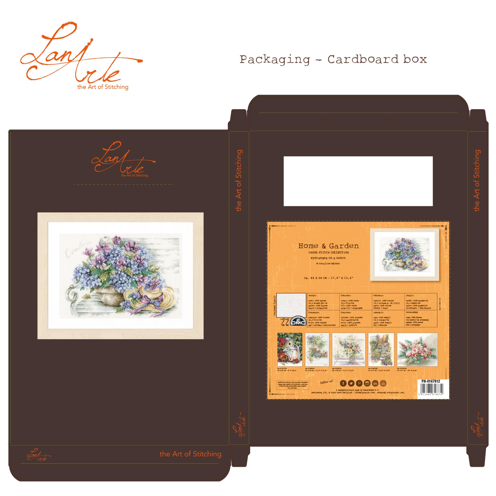 Lanarte Kreuzstich Stickpackungen Gezählter Kreuzstichbilder Set HORTENSIEN/BANK Wanddekoration Handarbeit Set für Erwachsene 44 x 34 cm DIY Deko Bastelset Handwerker Kreative Geschenkset