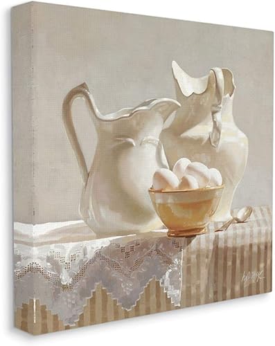 Stupell Industries Lienzo decorativo para pared con texto en inglés "Country White Pitchers" para mesa de granja, naturaleza muerta, 17 x 17 pulgadas