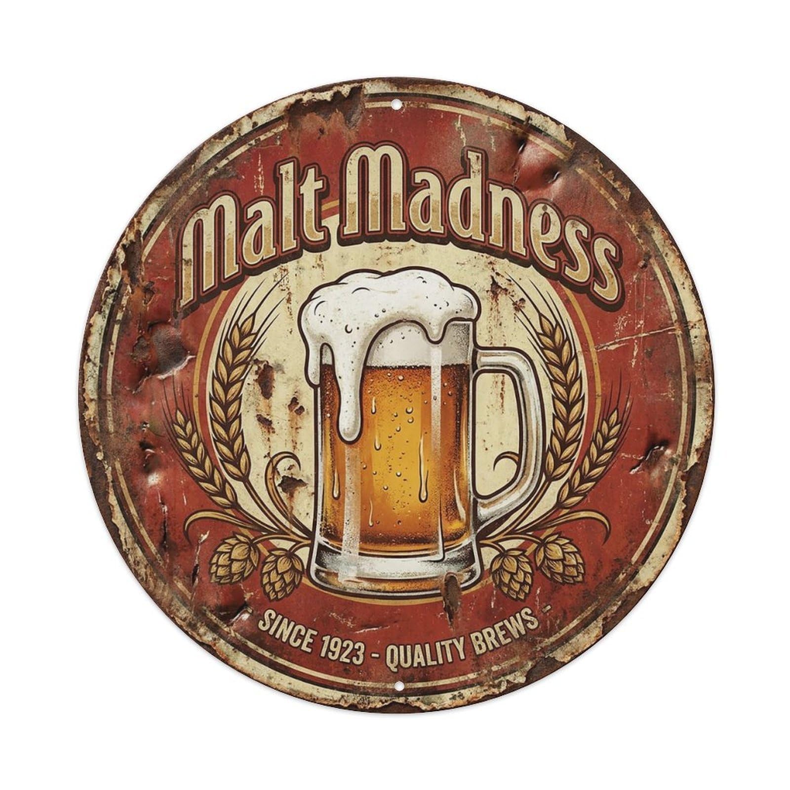 Vintage Beer Tavern Malt Madness Retro Bar for Pub Vintage Metal Tin Sign Plaque Wall Decor for Cafe, Club Bar, Office, Garden Metal Poster 8x8Inch