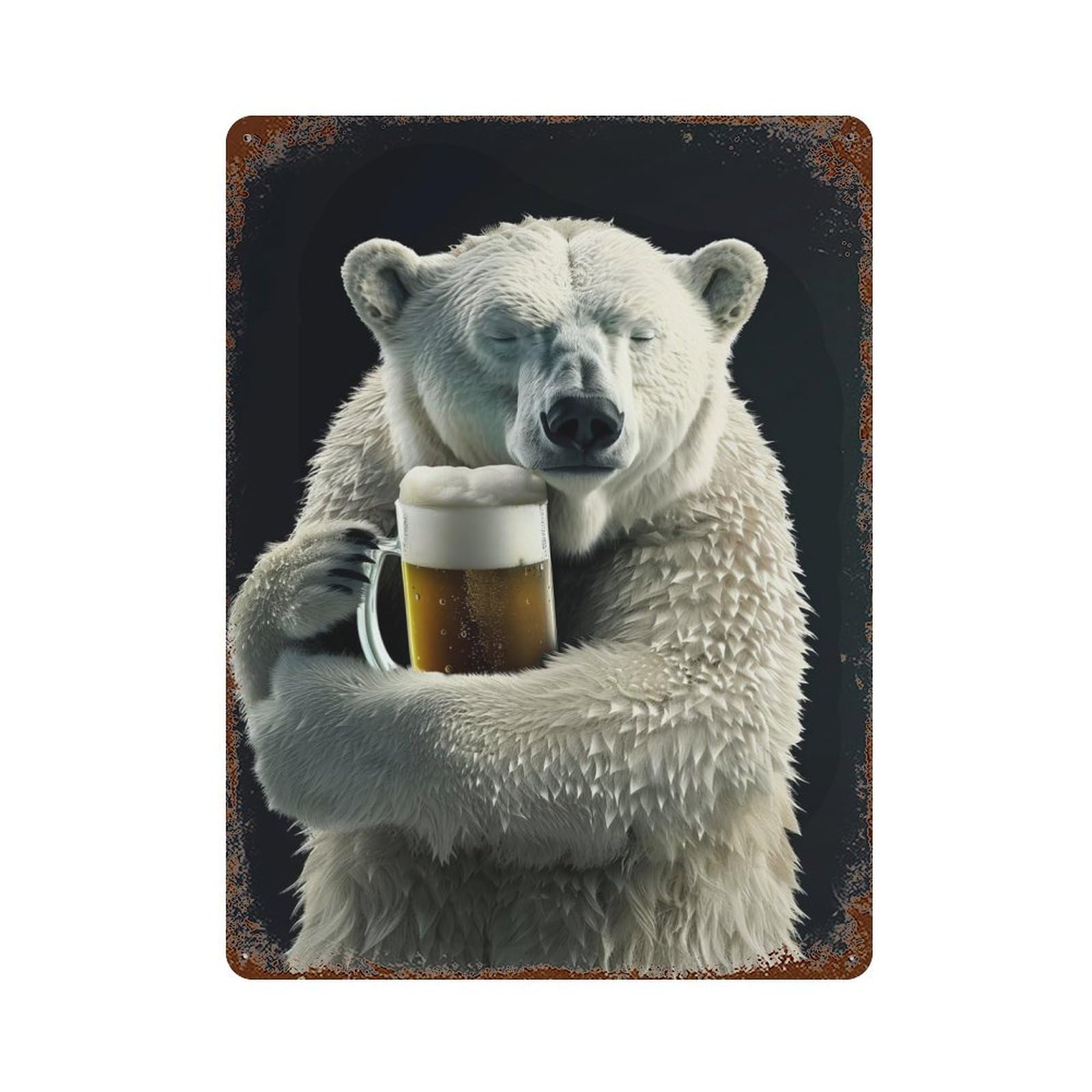 Garage Style Polar Bear Rustic Tin Plaque 15.7"x11.8", Classic Wall Plaque for Bar And Workshop