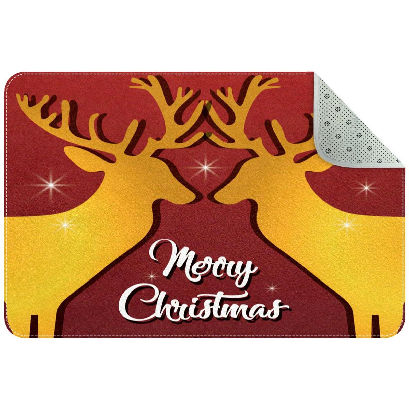 Paillasson Noël rennes lavable en machine tapis d'entrée doux rouge grand confort