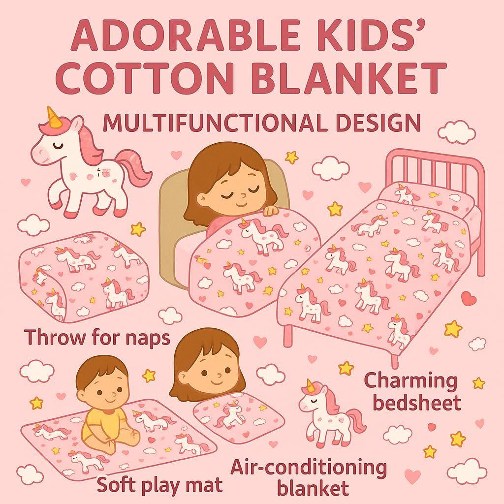 Kids Throw Blanket – Soft Cotton Toddler Blanket with Unicorn, Star & Cloud Pattern, Lightweight Breathable Bed Throw with Stitched Edges, 40 x 60 in (101.6 x 152.4 cm) - Image 3