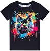 Funnycokid Boys Shirts Neon Color Size 10-12 Kids T-Shirts Girls Cat Clothes Tops Tees Graphic Short Sleeve Birthday Cool 9-12 Years Youth