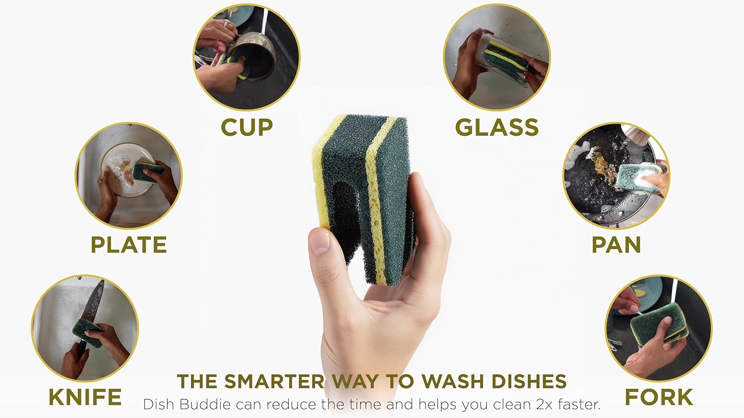 Kitchen Sponge for Washing Dishes 2X Faster. Easy Grip. Dish Sponges Wash Both Sides of Dishes Simultaneously Safely Wash Knives. (8 Count). Non-Scratch