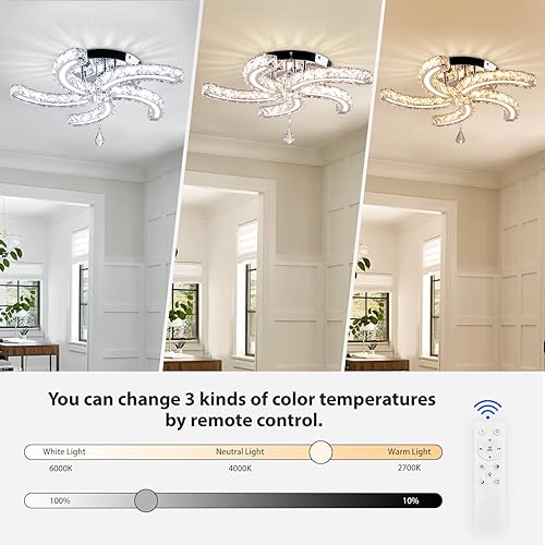 Miniatura 5 de Candelabros de cristal regulables de 19.7 pulgadas, lámparas de techo modernas de cristal acrílico, 5 brazos, lámpara de techo LED de montaje