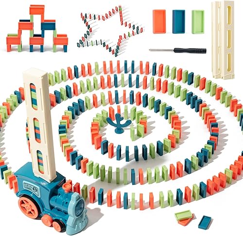 Tren de dominó automático para niños, 200 piezas de bloques Montessori Dominos apilables, regalos de Navidad o cumpleaños para niños de 3, 4, 5