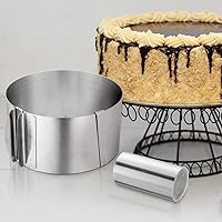 Vista 4 de Patelai Molde para anillos de pastel de 6 a 12 pulgadas de acero inoxidable ajustable con collares, tiras transparentes de 4 x 394 pulgadas, rollos