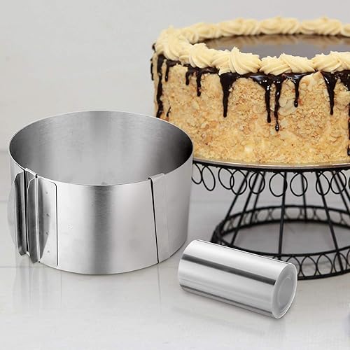 Miniatura 4 de Patelai Molde para anillos de pastel de 6 a 12 pulgadas de acero inoxidable ajustable con collares, tiras transparentes de 4 x 394 pulgadas, rollos