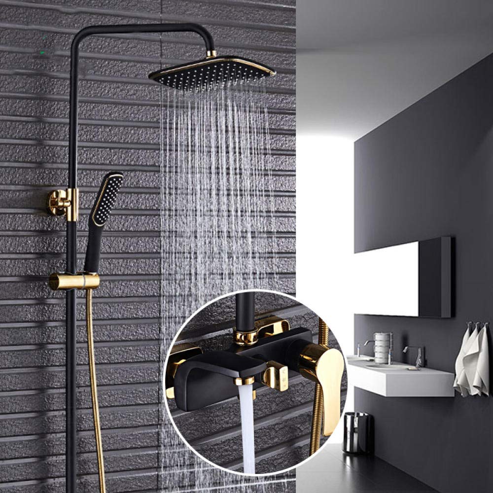 YNIYUJKL Bathroom Shower Faucet Set Brass 8 Inch Black Gold Rainfall Shower Head Stylish Tub Spout Hot Cold Bath Mixer Taps Adjust Height