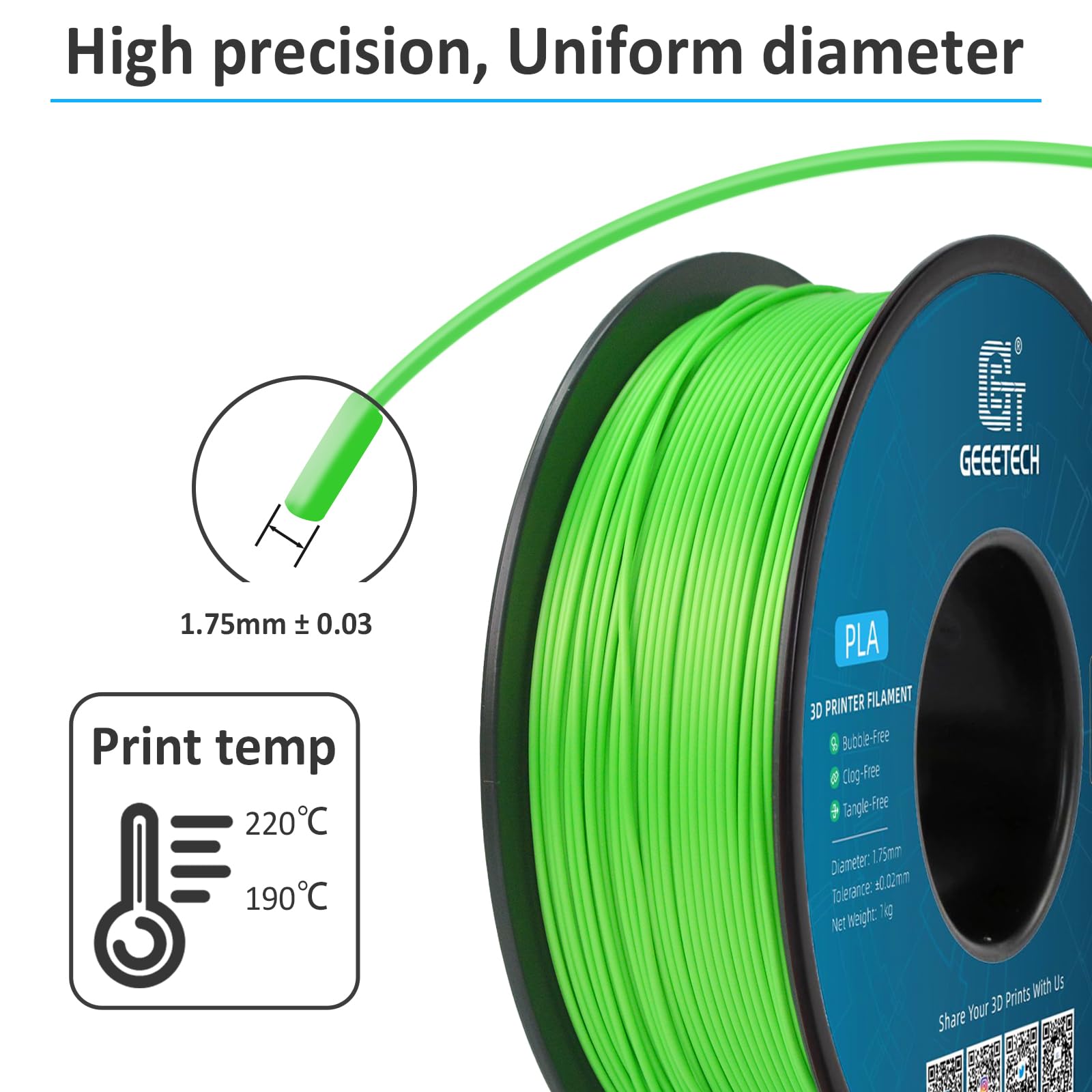 GEEETECH Filament PLA nowy zielony, szpula 2 x 1 kg do drukarki 3D