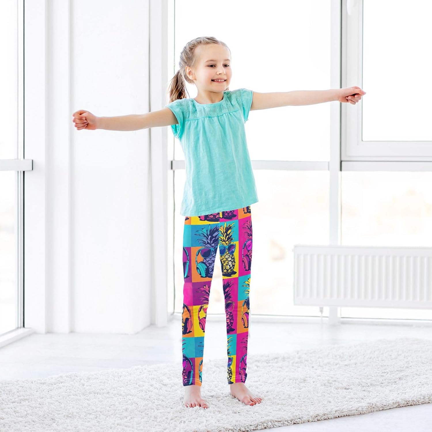 GAIREG Girls Printed Yoga Pants Neon Pineapple